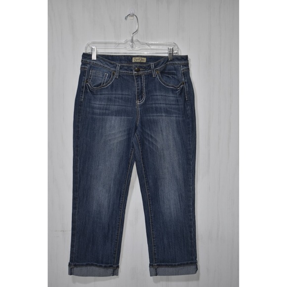 Earl Jeans Capri Jeans Denim Blue White Stitch‎ Cuffed Hem Women's Size - Picture 1 of 5
